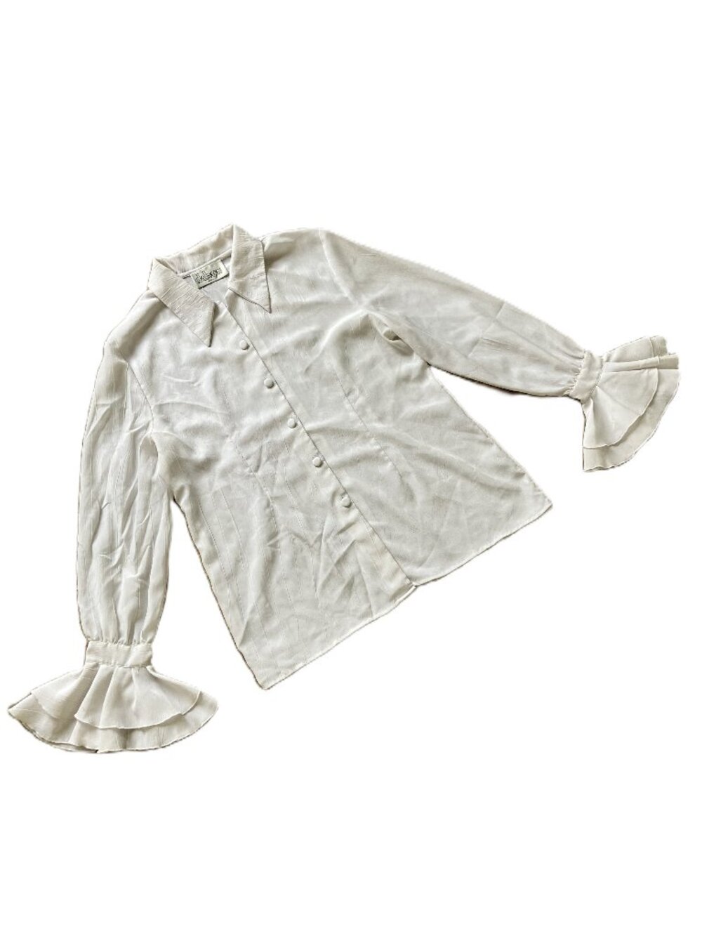 Dalmys White Blouse Button Up Shirt with Bell Flared Sleeves White Vintage 90s